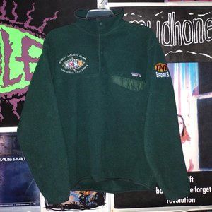 Vintage 90s 1998 forest green Patagonia synchilla 1/3 button up fleece sweater